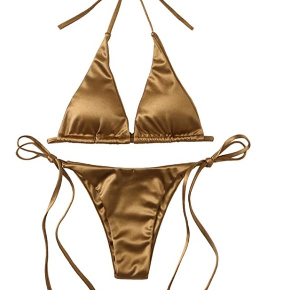 Metallic Gold Triangle Bikini Set - Picture 3 of 5